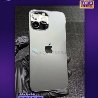 Affordable mobile phones collection featuring an iPhone 13 Pro Max in graphite color held by a gloved hand